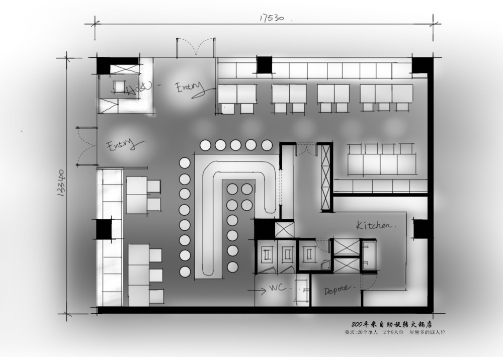200平米自助旋转火锅店100DB求平面_200平米自助旋转火锅店.jpg