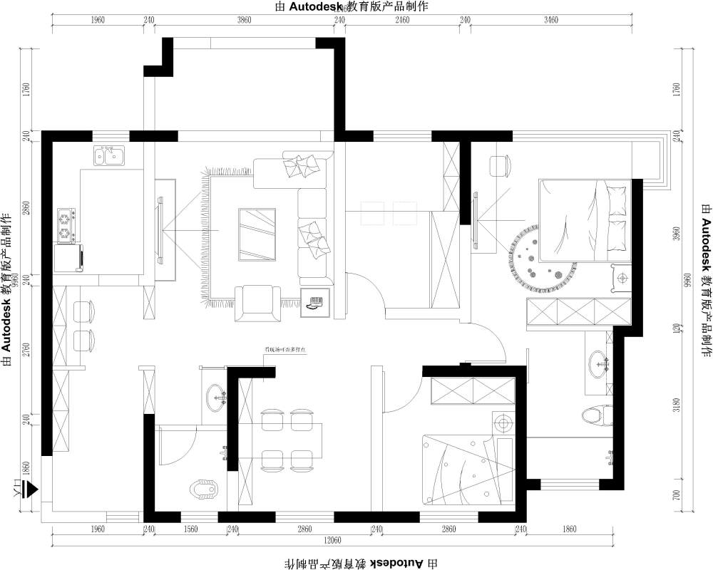 小两口的婚房，感觉方案很普通，求高人指点~~急急_CAD-Model.jpg