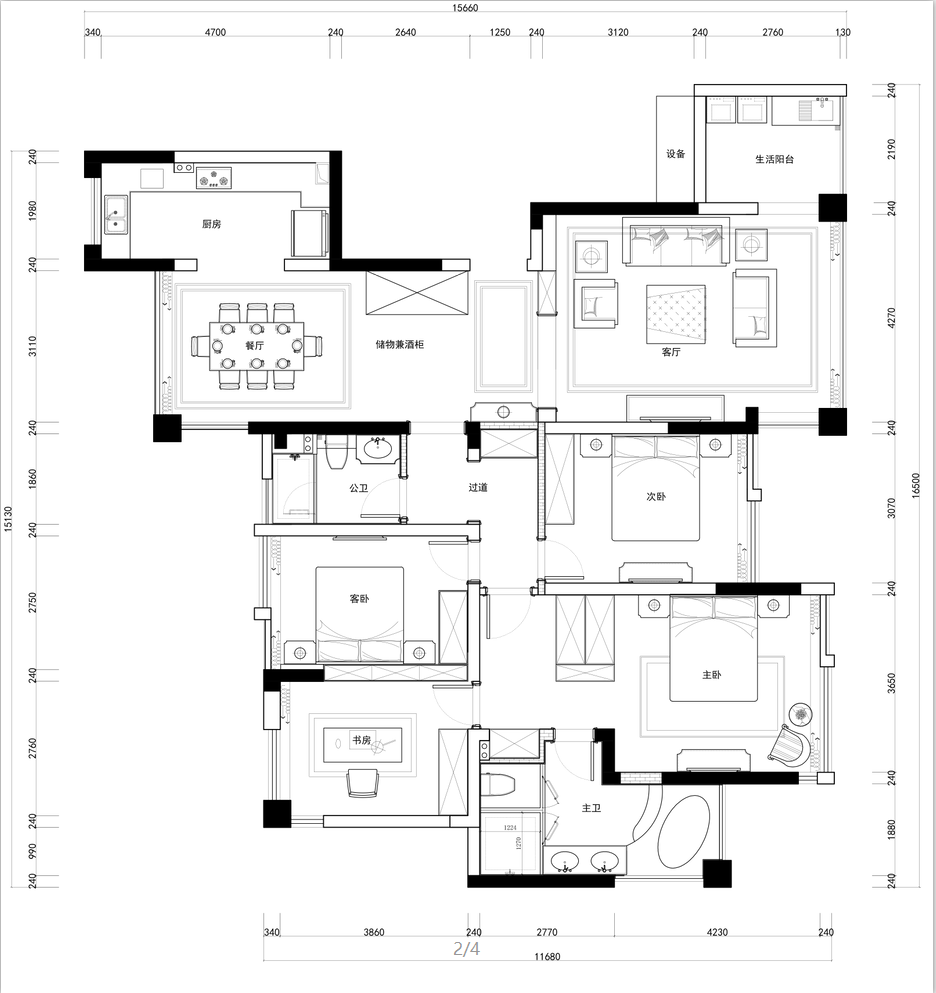 160m²平层平面请高手指教 700DB_方案一