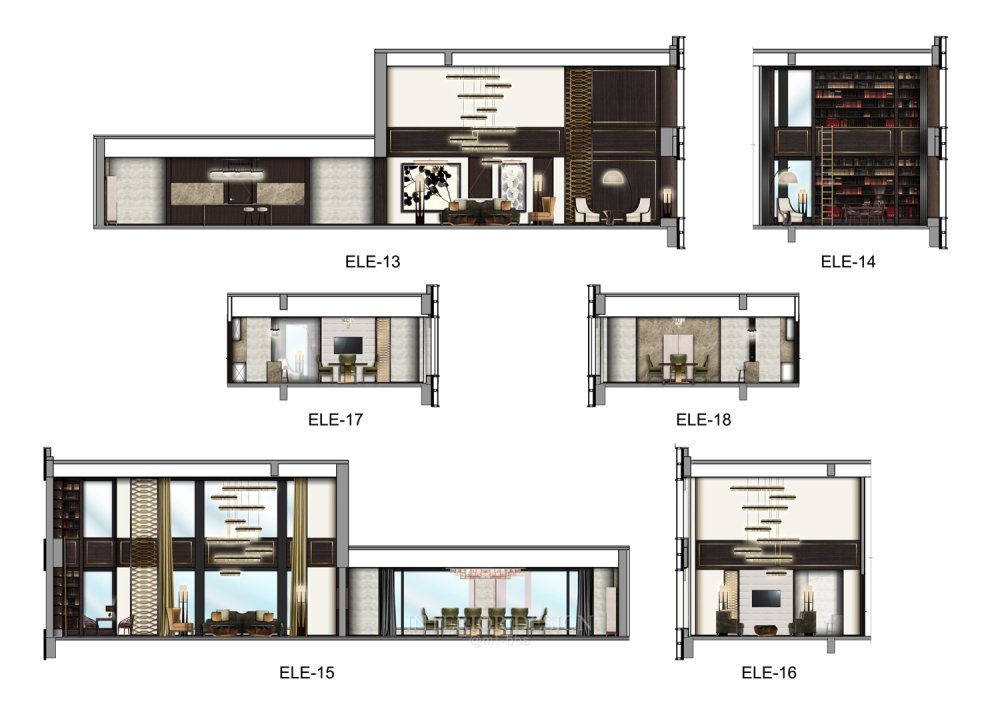 排版好助手psd，自己收集CCD,YABU,tonychi.等大公司彩色立面分享_S4 Presidential suite LOUNGE DINING STUDY elevations - A3 - 1-100 option 2.jpg