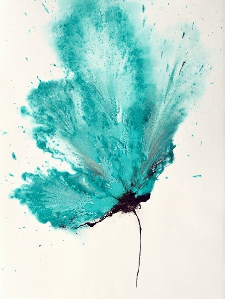 Art Abstract Flower Painting Teal Blue 18 x 24 Original Floral Wall Art - Acryli.jpg