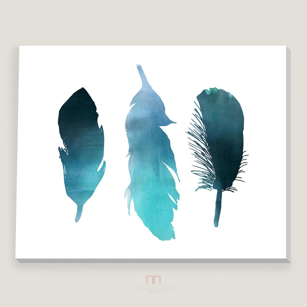 Blue Turquoise Watercolor Bird Feather Wall Art(624E5).jpg