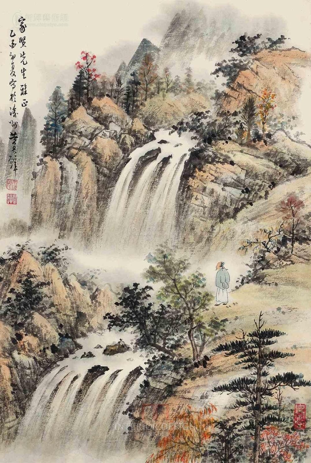 【超高清名家画作】国宾馆、酒店常用国画&水墨画_黄君璧 秋山观瀑图.jpg