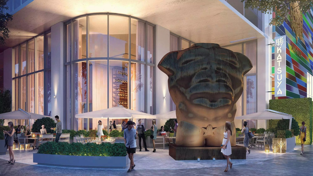 Yabu 新作：360°环形大阳台的极致奢华海景公寓_入口处的艺术雕塑由哥伦比亚的著名艺术家Fernando Botero创作，为商业空间注入浓郁的艺术元素。 ...