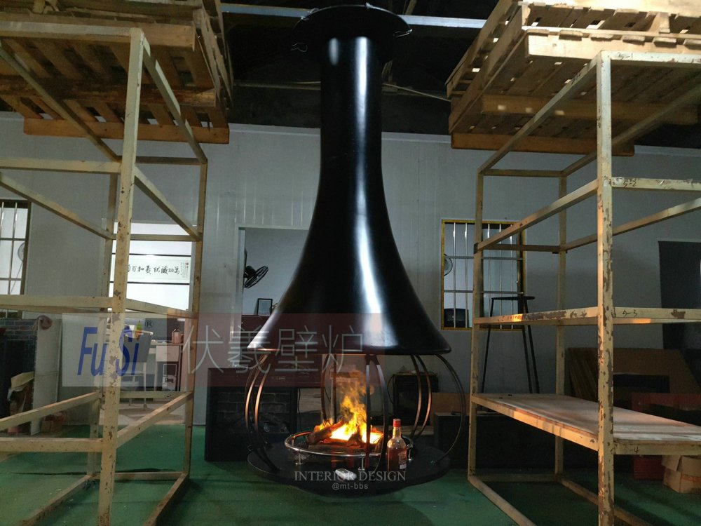 悬挂壁炉 伏羲电壁炉 创意壁炉 喇叭形烟管壁炉篝火盆 燃木壁炉 户外火盆
