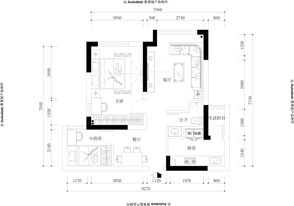 71平米小户型 思路完全枯竭 业主喜欢大气_方案-Model.jpg