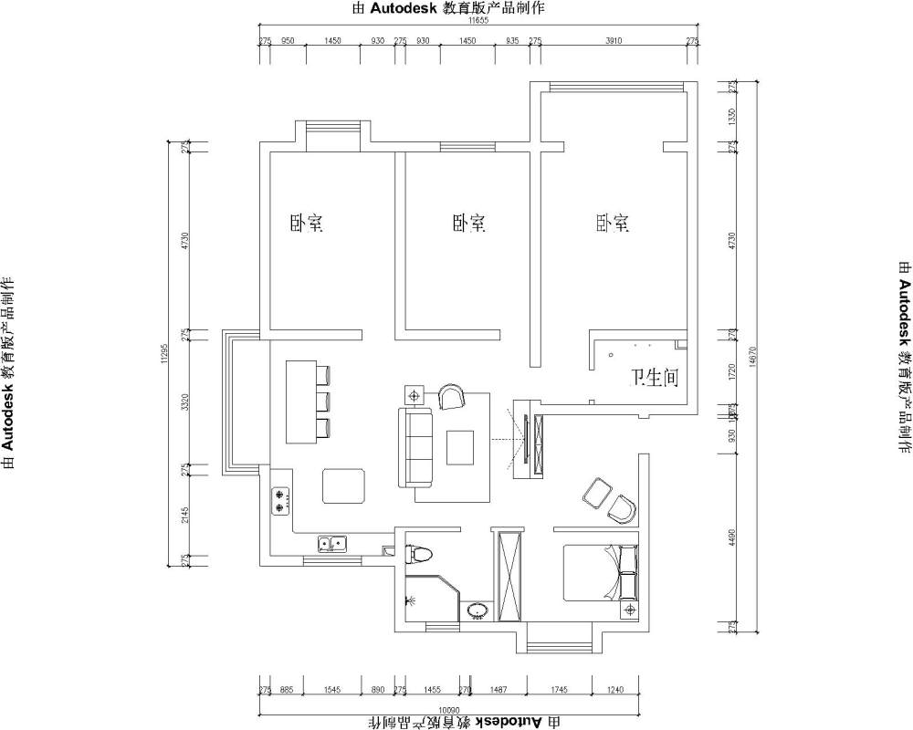 140平米求助各位大师优化平面，只要回帖就有奖励_原始平面图CAD-Model.jpg