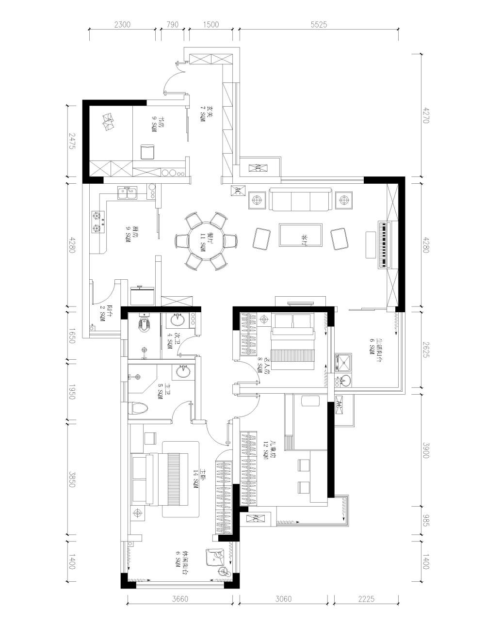 六口之家的尴尬餐厅，请问餐桌怎样摆放最合适_银杏-Model.jpg