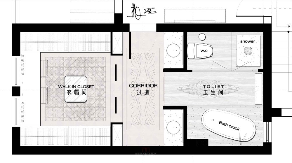 衛生間和衣帽間的是一種平面佈置方法