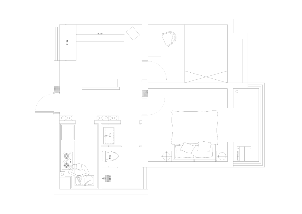 跪求大神，给点建设性意见，这个户型太难搞了_2406- 1Model.png