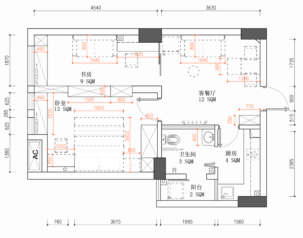 小户型公寓平面布局求助_1