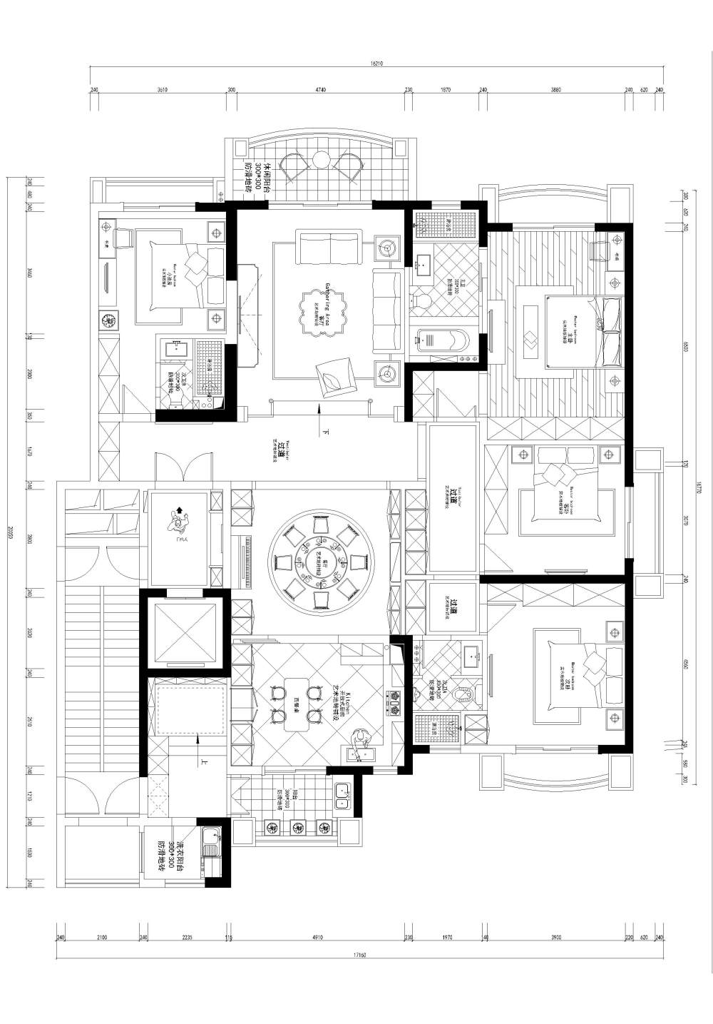 200平大平层装修户型图图片