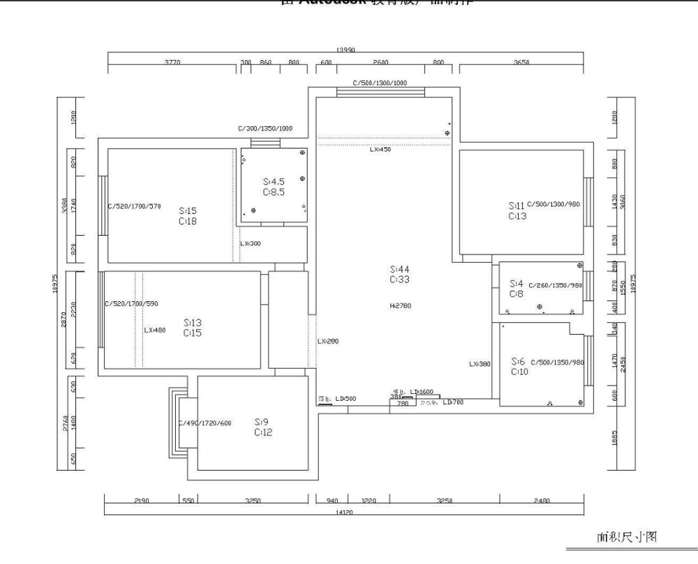 143m²的户型求高手平面规划布局，要求四房两卫，若..._未命名1505898041.png