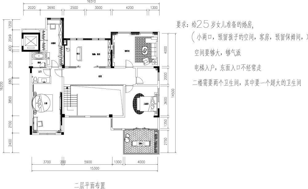 求助大师，优化平面方案，拜谢_6唐岛金湾二楼平面.jpg