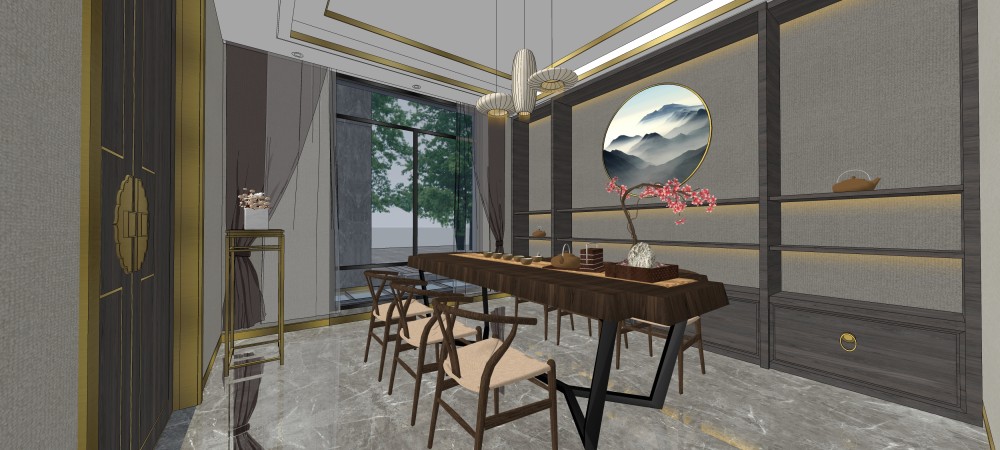 SketchUp 别墅室内设计方案_08怡景花园一层模型.jpg