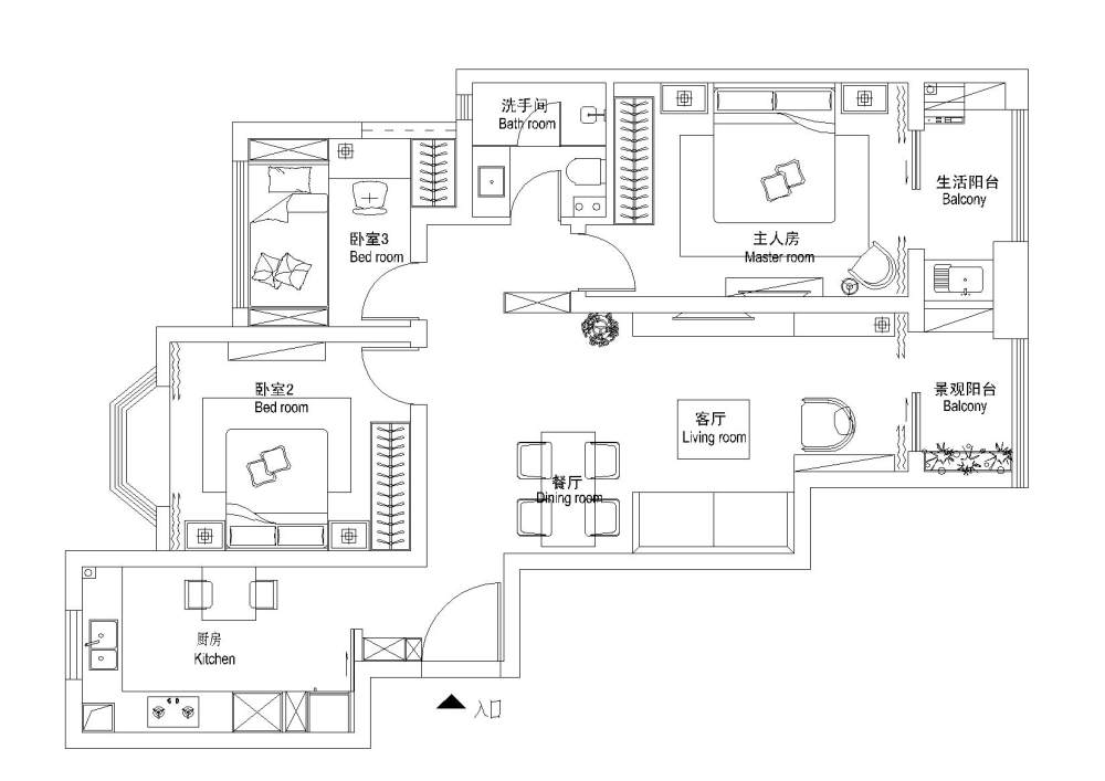 很有挑战性的户型 看看大神有没有更创意的思路  三房_新块-Model.jpg