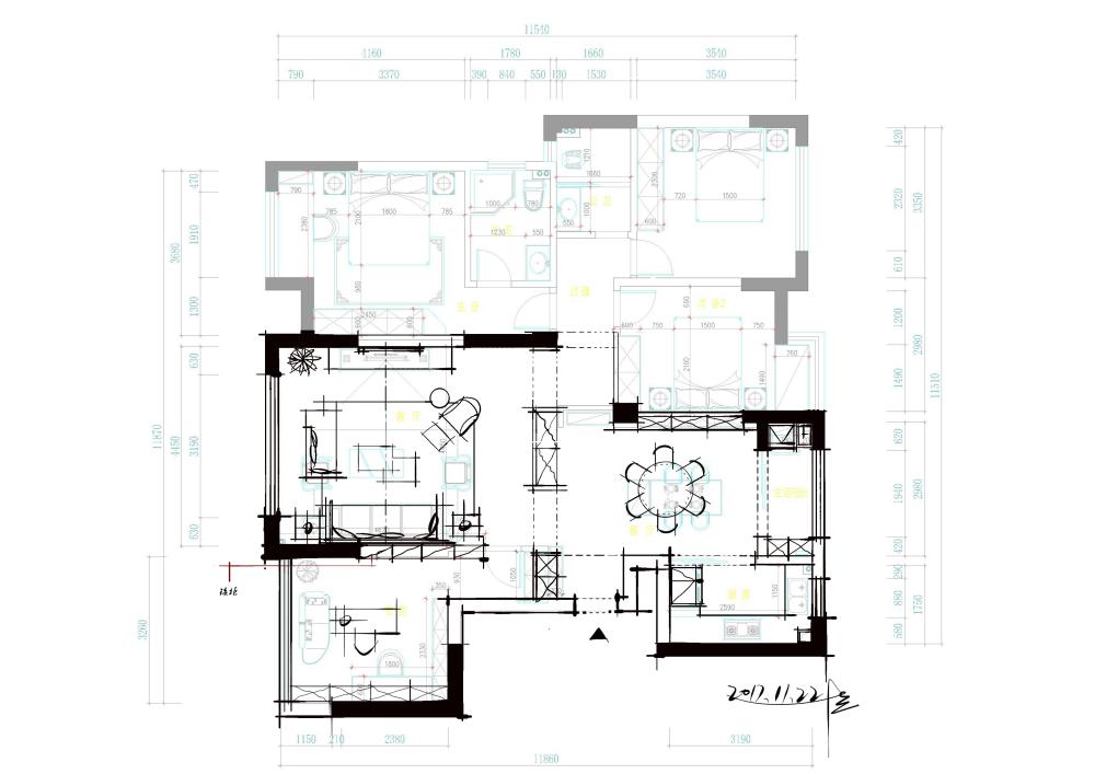 建筑140m²的户型求优化，需要两个卫生间，两个睡房_123.jpg