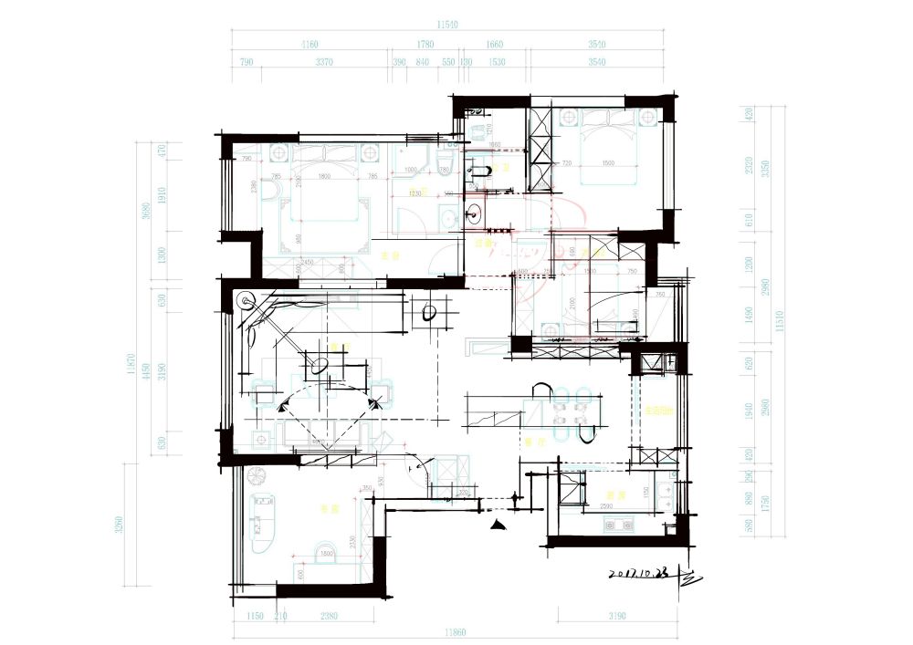 建筑140m²的户型求优化，需要两个卫生间，两个睡房_124.jpg