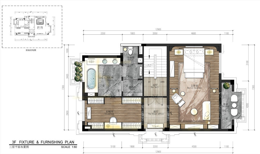 新中式现代中式别墅样板房住宅有CAD施工图_三层平面布置图.jpg