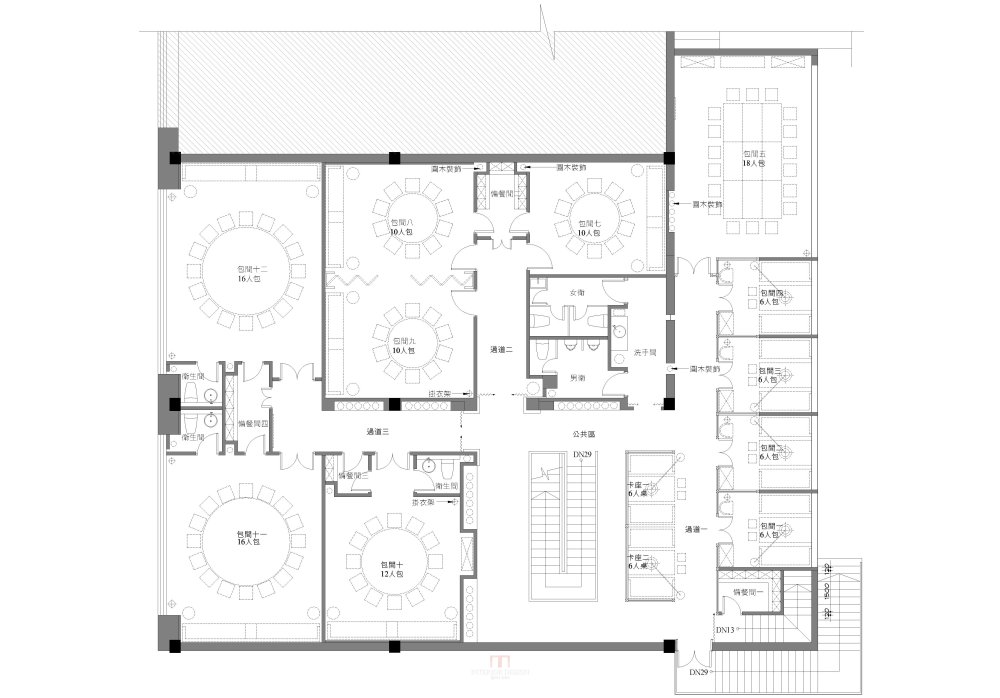 【餐饮】叙品设计（蒋国兴）--素食馆亮图方案+施工图_(02)般若世界.素食馆2F-布局1.jpg