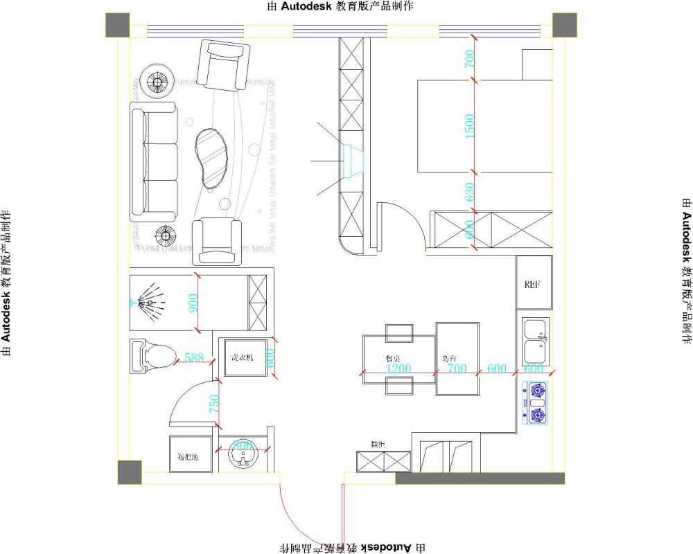 50平小户型，两个老人住，主要开放式厨房。_50平俩老人 开放式厨房-Model.jpg