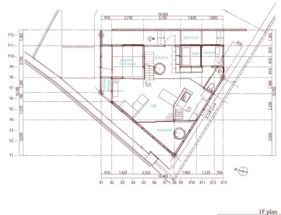 京都Seep Out住宅 / SAI Architectural Design Office  一墙之隔，别有..._一层平面图，first floor plan