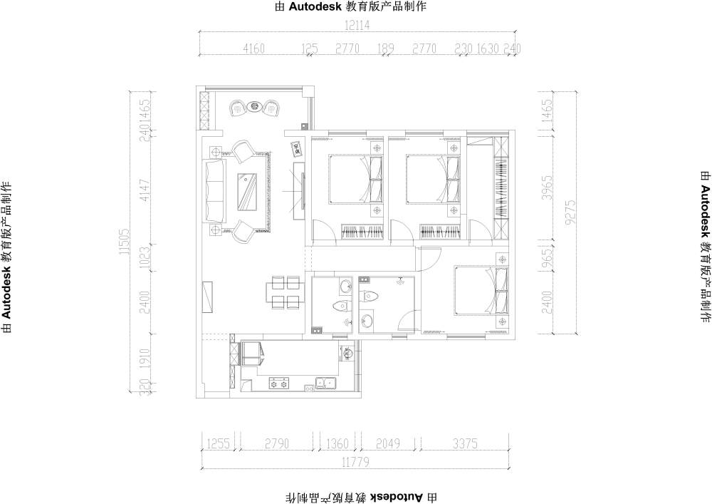 麻烦各位大神指点缺点，优化一下平面，新手路过_王先生 橄榄郡dwg-Model.jpg