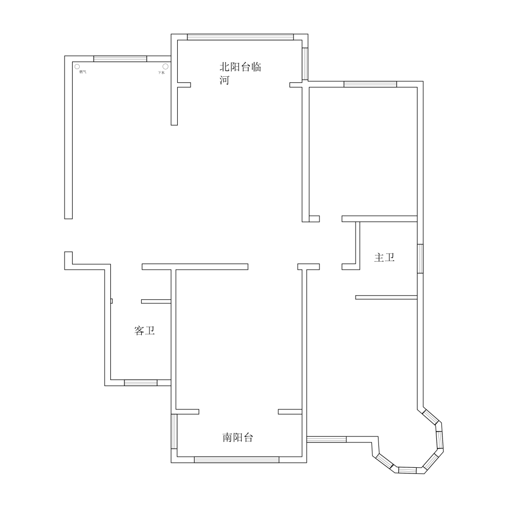 优化方案，求方案，北客厅临河，保证室内3个卧室最好南..._原始结构.png