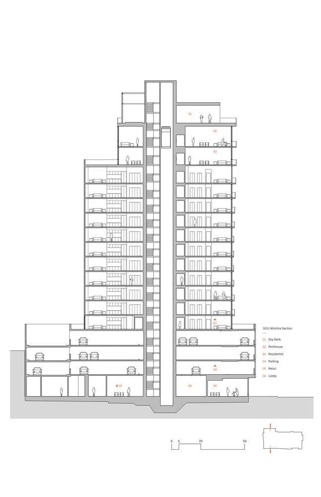 3033威尔希尔大楼  Steinberg Hart_Steinberg_Hart_Steinberg_Hart_3033Wilshire_Building_Section_labeled.jpg