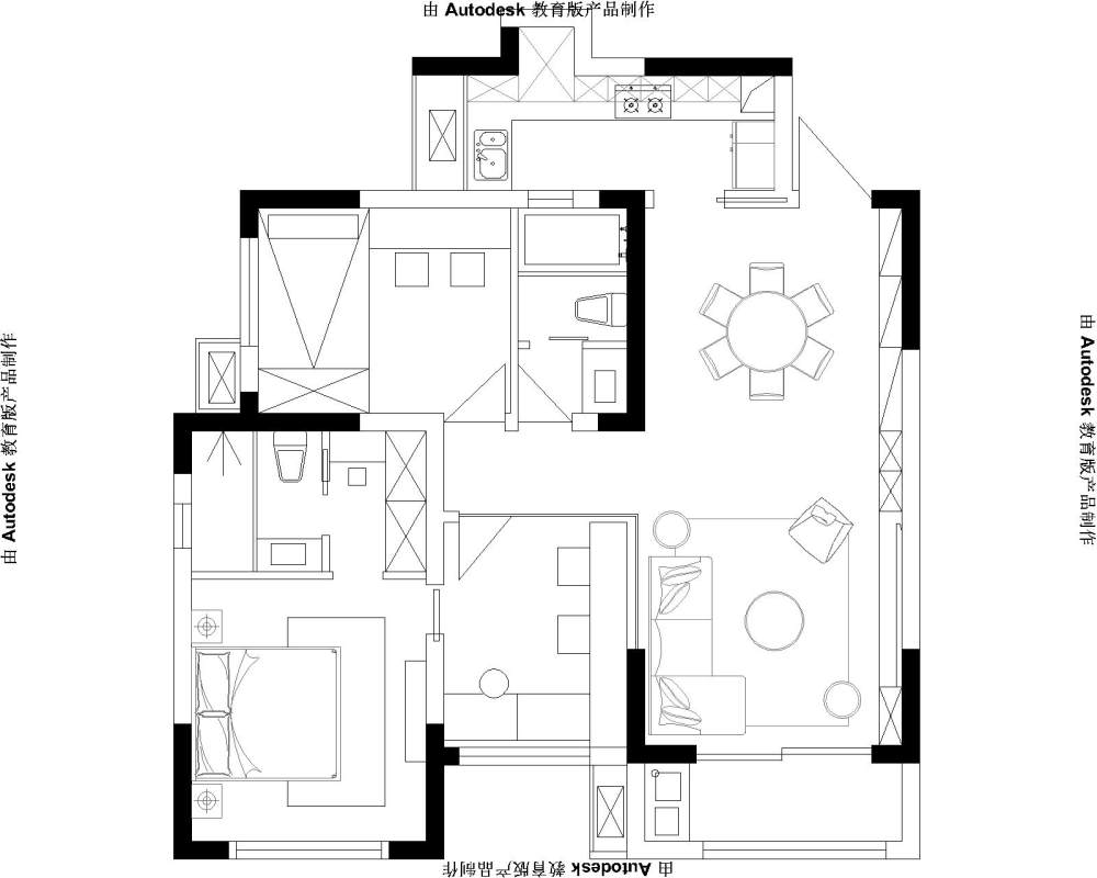 自家95平米房子，大家帮忙看看平面规划布局！特别是厨房_95ƽ-Model.jpg