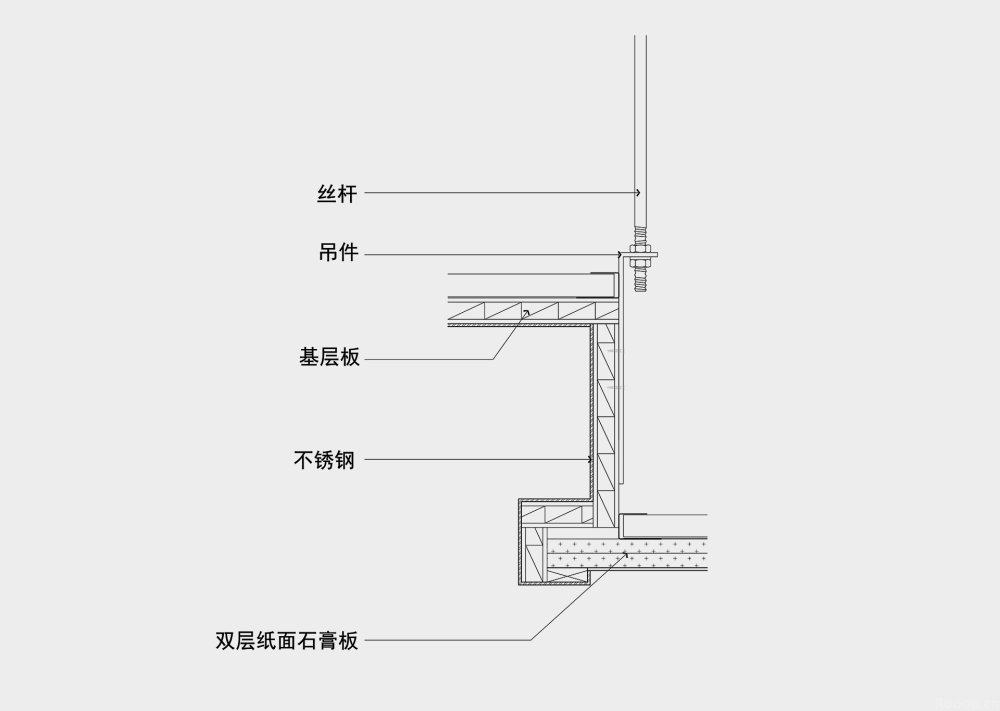 乳胶漆与不锈钢天花做法_CAD节点图