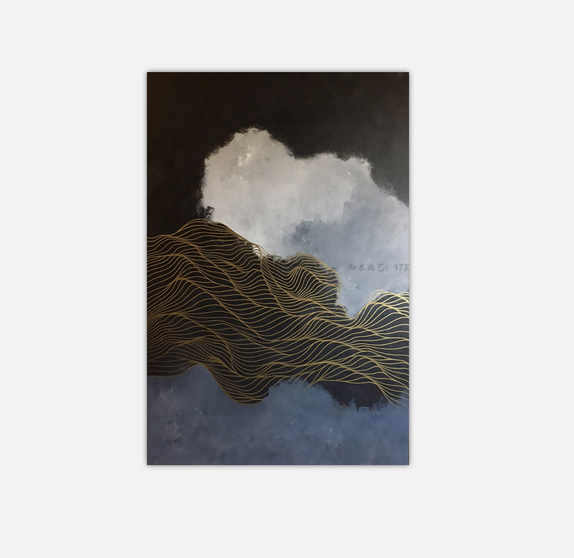 新中式 意境抽象金属线条 云雾山水装饰画素材高清画_新中式 抽象意境