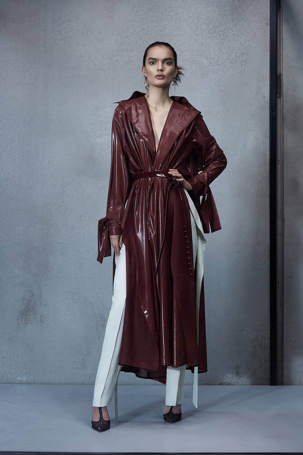Maticevski时装系列无袖地板长度荷叶边紫红色礼服或棕色连衣裙-11.jpg