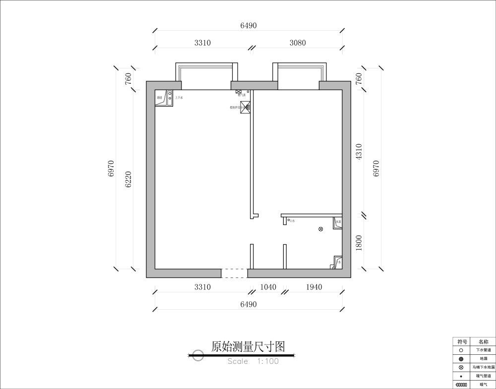 套内面积仅40平米，挑战空间利用率，求大神们指导指导..._原始结构图