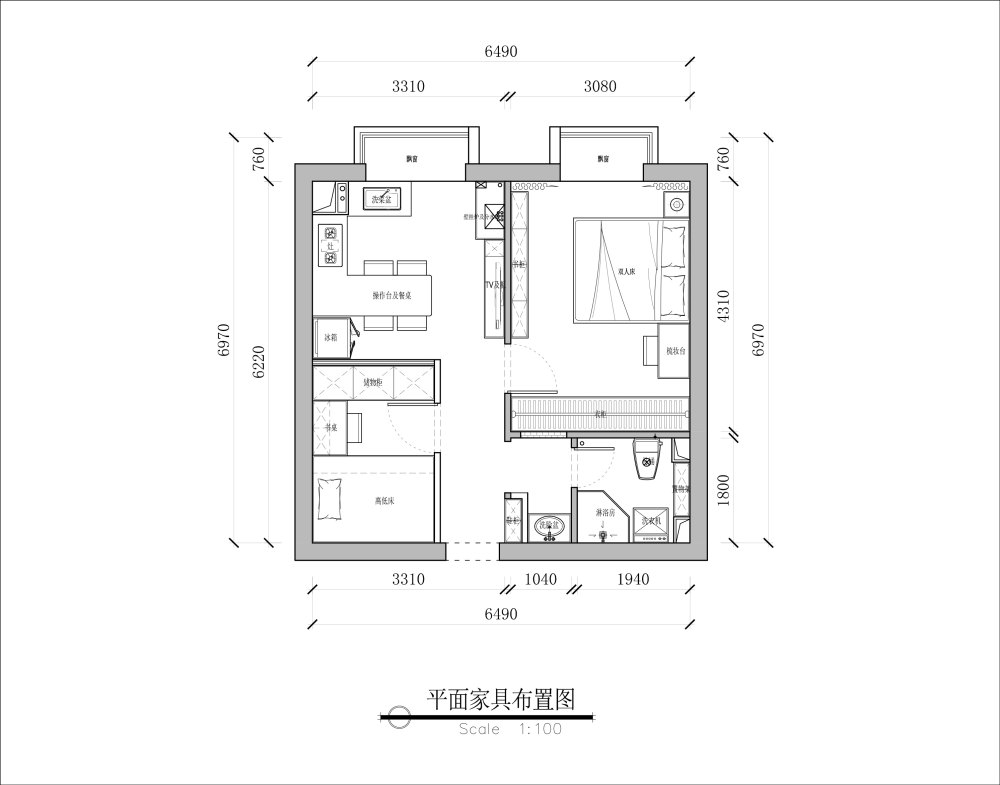 套内面积仅40平米，挑战空间利用率，求大神们指导指导..._平面布局图