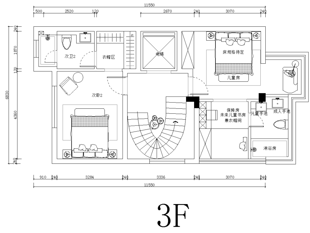 95平米4层别墅平面方案征集。_3F