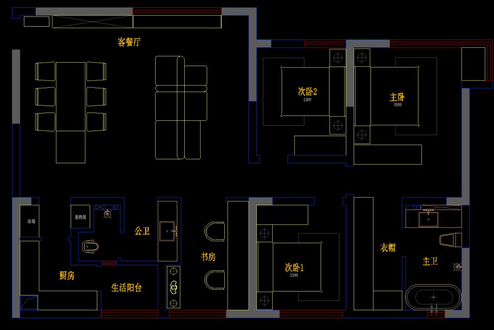 124平的横厅平层，大佬们看看可以怎么布局_平面